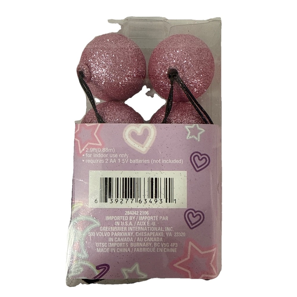 Pink Glitter Round LED String Lights 6ct. Battery Operated New Set 2 - Picture 2 of 3